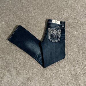 Miss Me Chloe Bootcut Jeans Bling Dark Wash Embroidery Sz 28 (30x28) Hemmed